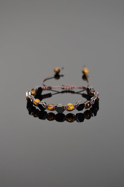 Tiger Eye - Hematite Natural Stone Macrame Bracelet