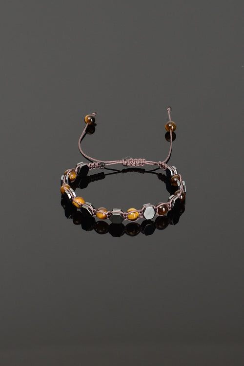 Tiger Eye - Hematite Natural Stone Macrame Bracelet
