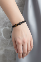 Kaplan Gözü - Hematit Doğal Taş Zirkon Aparatlı Makrome Bileklik