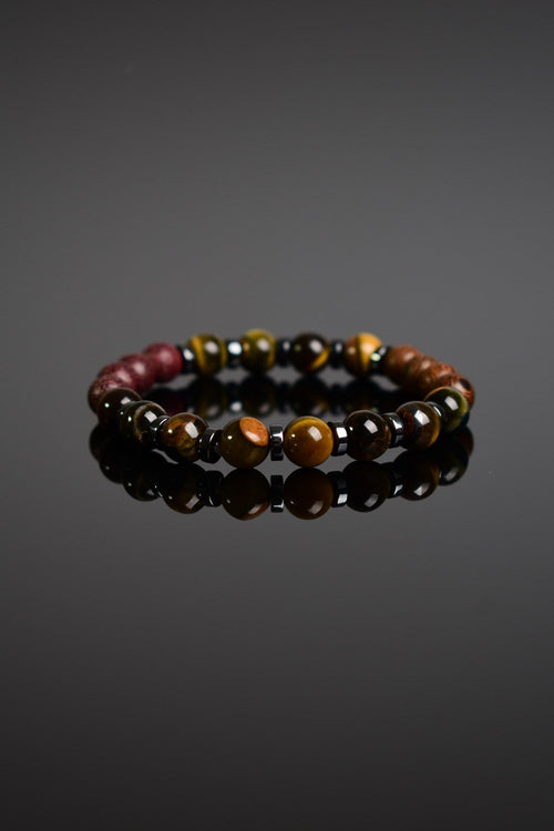 Kaplan Gözü - Hematit - Venge - Gül Ağacı Doğal Taş Unisex Bileklik