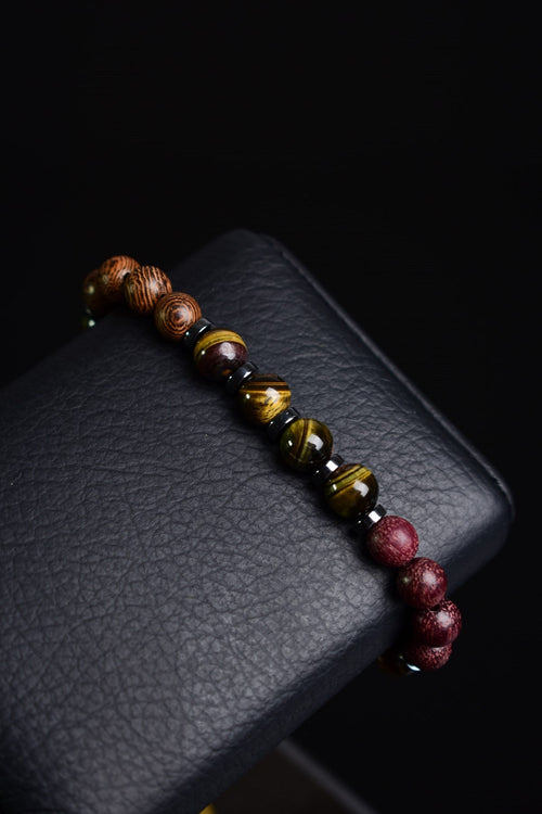 Kaplan Gözü - Hematit - Venge - Gül Ağacı Doğal Taş Unisex Bileklik