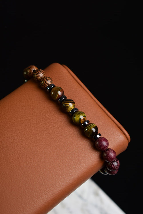 Kaplan Gözü - Hematit - Venge - Gül Ağacı Doğal Taş Unisex Bileklik