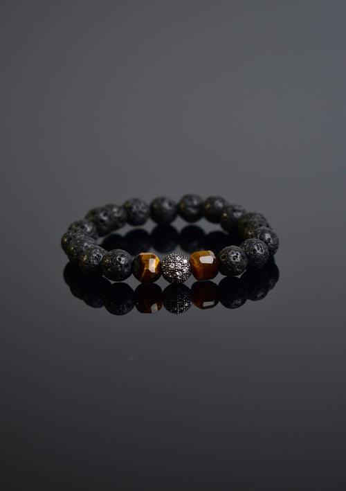 Kaplan Gözü - Lav Zirkon Aparatlı Doğal Taş Bileklik