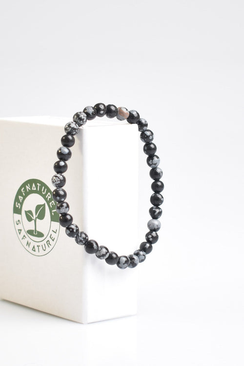 Karlı Obsdiyen Doğal Taş Bileklik 6 mm