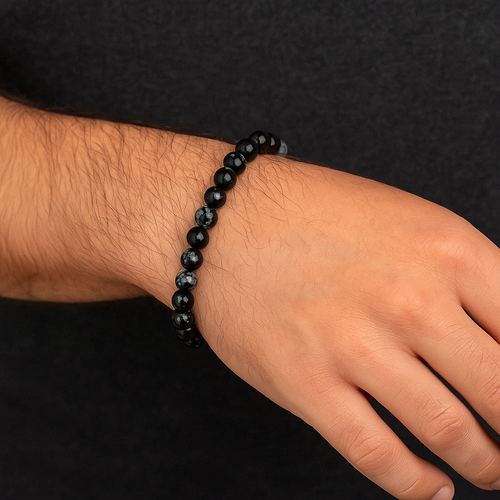 Karlı Obsdiyen Doğal Taş Bileklik 6 mm