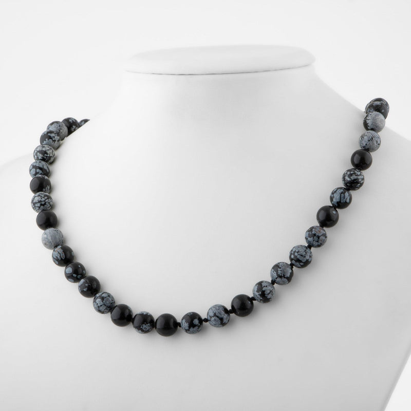 Karlı Obsidyen 8 mm Düğümlü Doğal Taş Kolye - Görsel 3 - Safnaturel