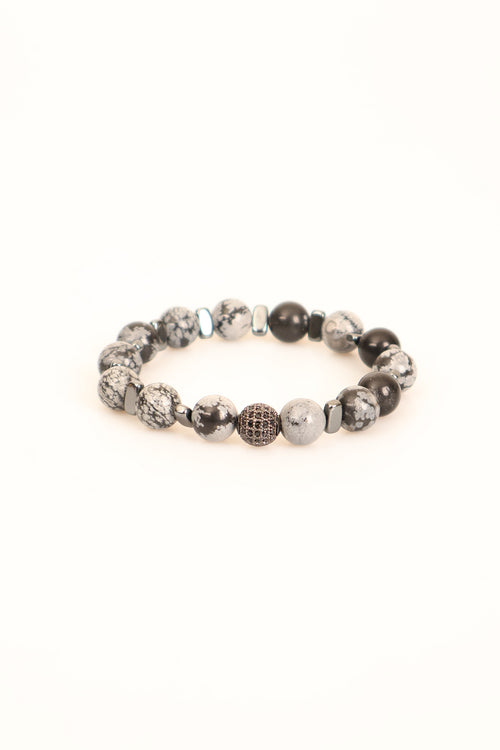 Karlı Obsidyen - Hematit 10 mm Doğal Taş Zirkon Aparatlı Bileklik - Görsel 3 - Safnaturel