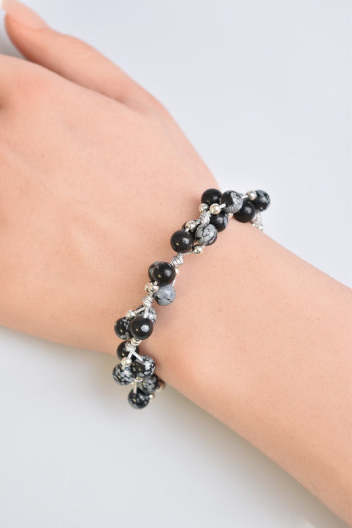 Karlı Obsidyen Üçlü Makrome Özel Tasarım Bileklik 6 mm - Görsel 4 - Safnaturel