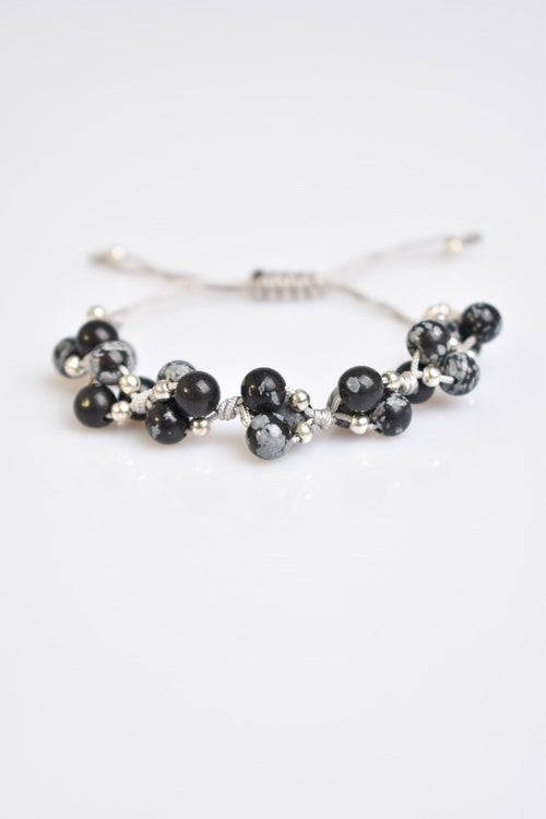 Karlı Obsidyen Üçlü Makrome Özel Tasarım Bileklik 6 mm