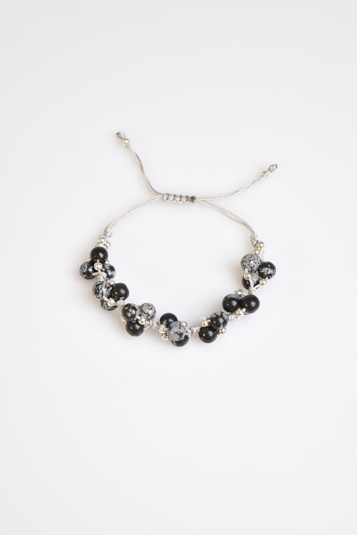 Karlı Obsidyen Üçlü Makrome Özel Tasarım Bileklik 6 mm