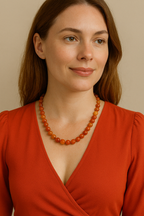 Karnelyan Akik 8 mm Dizi Doğal Taş Kolye