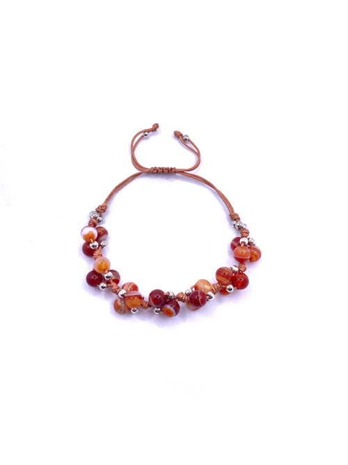 Karnelyan Akik Doğal Taş Merdiven Kapama Ayarlanabilir Bileklik