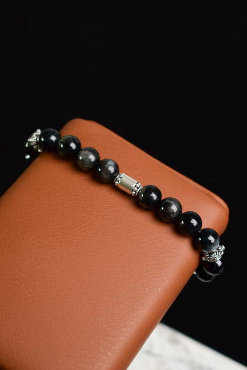 Kartal Gözü - Hematit -Turmalin Doğal Taş Gümüş Aparatlı Unisex Bileklik