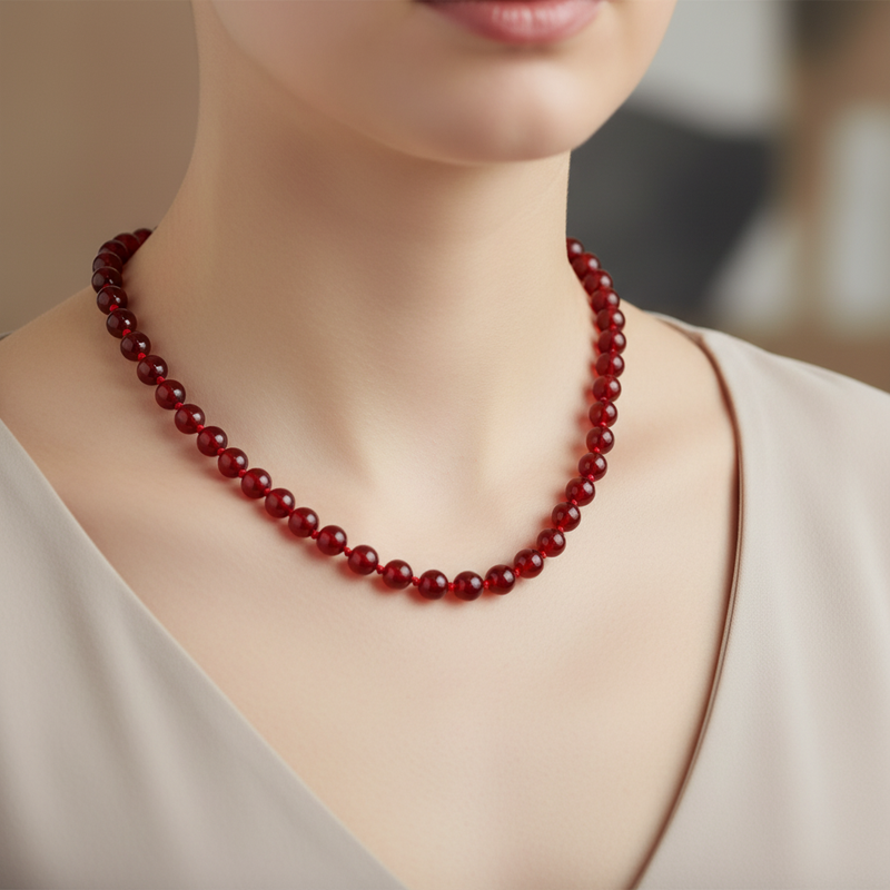 Kırmızı Akik 6 mm Düğümlü Doğal Taş Kolye - Görsel 3 - Safnaturel