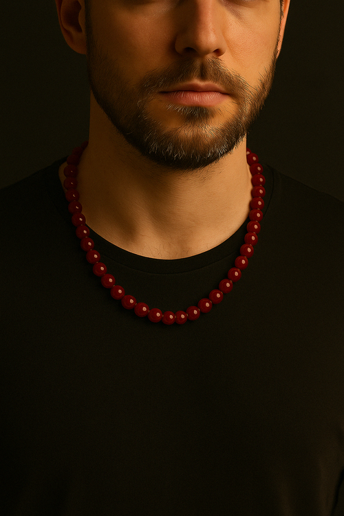 Kırmızı Akik 8 mm Düğümlü Doğal Taş Kolye