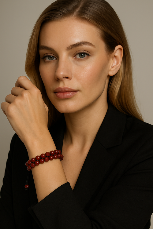 Kırmızı Akik 8mm Çift Sıra Makrome Doğal Taş Bileklik