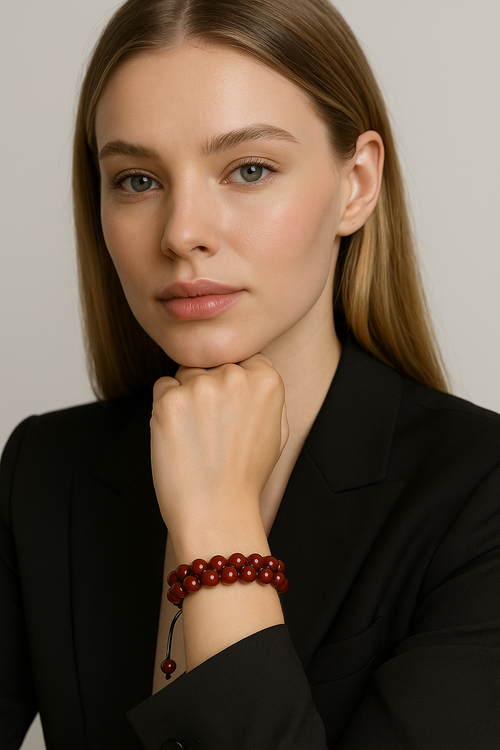 Kırmızı Akik 8mm Çift Sıra Makrome Doğal Taş Bileklik