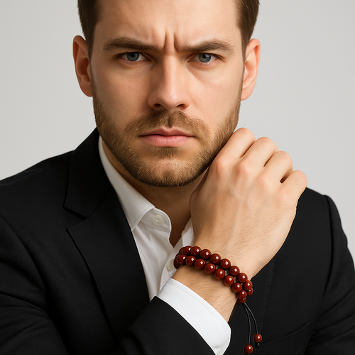 Kırmızı Akik 8mm Çift Sıra Makrome Doğal Taş Bileklik