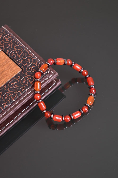 Red Agate - Hematite Natural Stone Bracelet