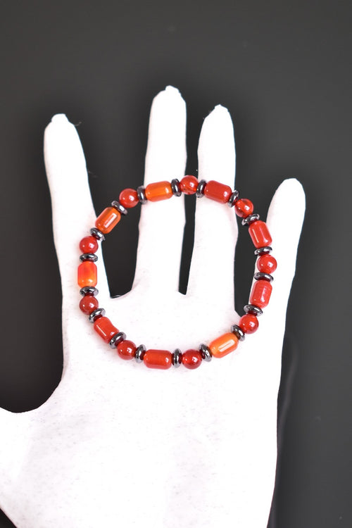 Red Agate - Hematite Natural Stone Bracelet