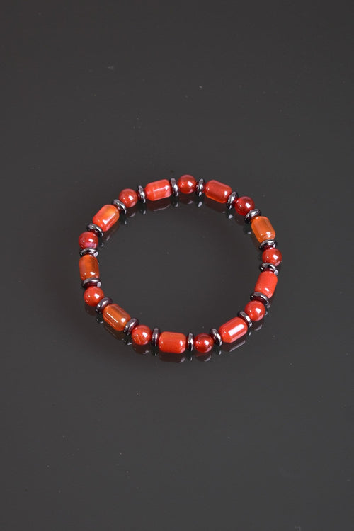 Red Agate - Hematite Natural Stone Bracelet