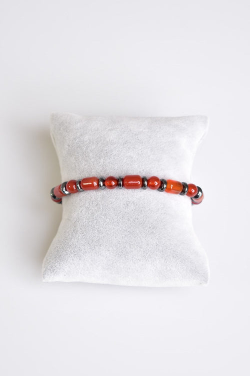 Red Agate - Hematite Natural Stone Bracelet