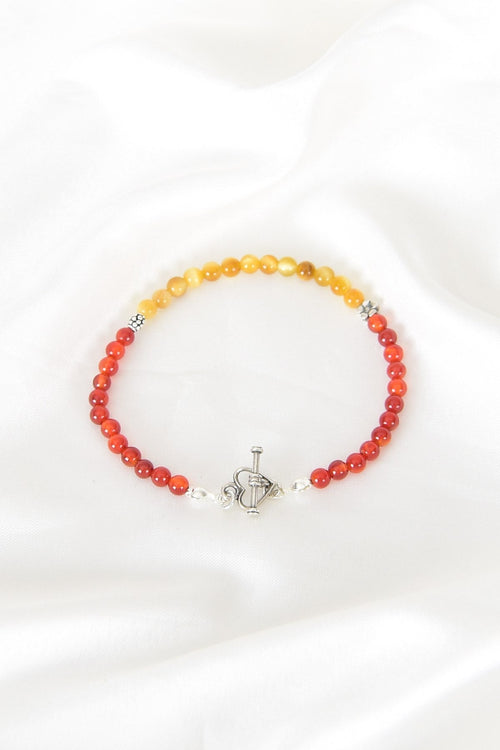 Kırmızı Akik- Sarı kaplan Gözü Doğal Taş 925 Ayar Gümüş Kapama Bileklik- Ayışığı Koleksiyonu