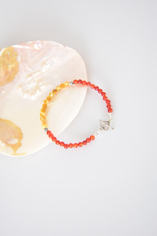 Red Agate-Yellow Tiger Eye Natural Stone 925 Sterling Silver Closure Bracelet-Moonlight Collection
