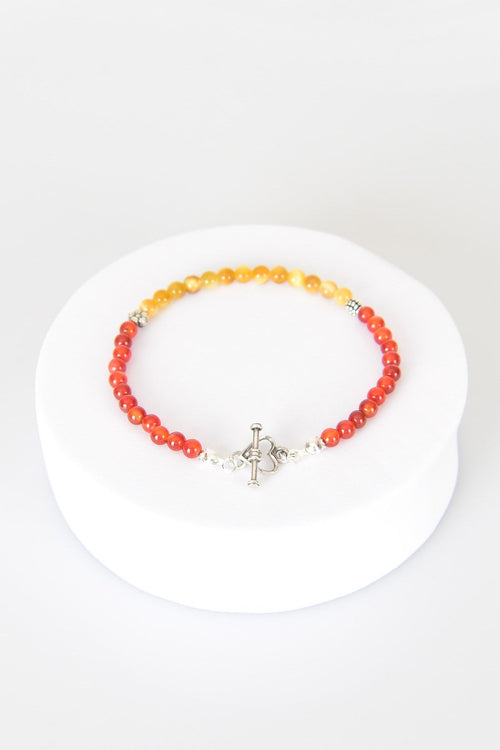 Red Agate-Yellow Tiger Eye Natural Stone 925 Sterling Silver Closure Bracelet-Moonlight Collection