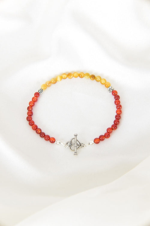 Red Agate-Yellow Tiger Eye Natural Stone 925 Sterling Silver Closure Bracelet-Moonlight Collection
