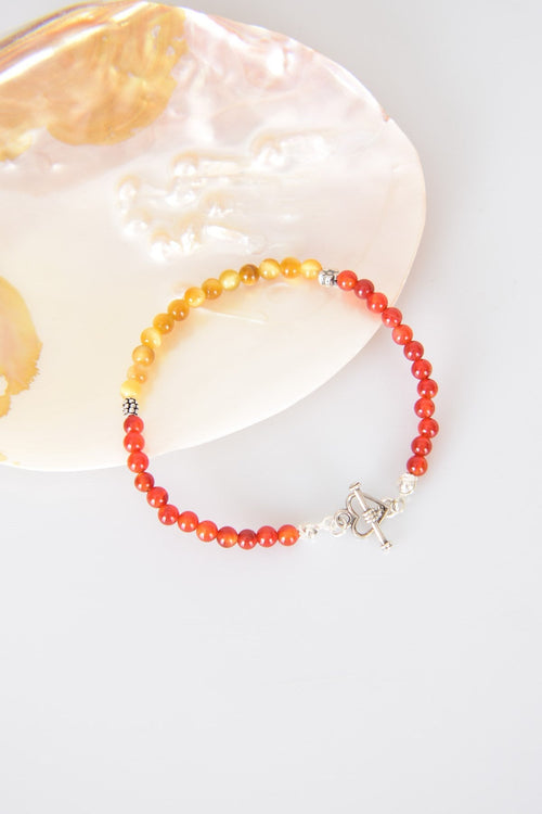 Red Agate-Yellow Tiger Eye Natural Stone 925 Sterling Silver Closure Bracelet-Moonlight Collection