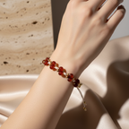 Kırmızı Akik Üçlü Makrome Özel Tasarım Bileklik
