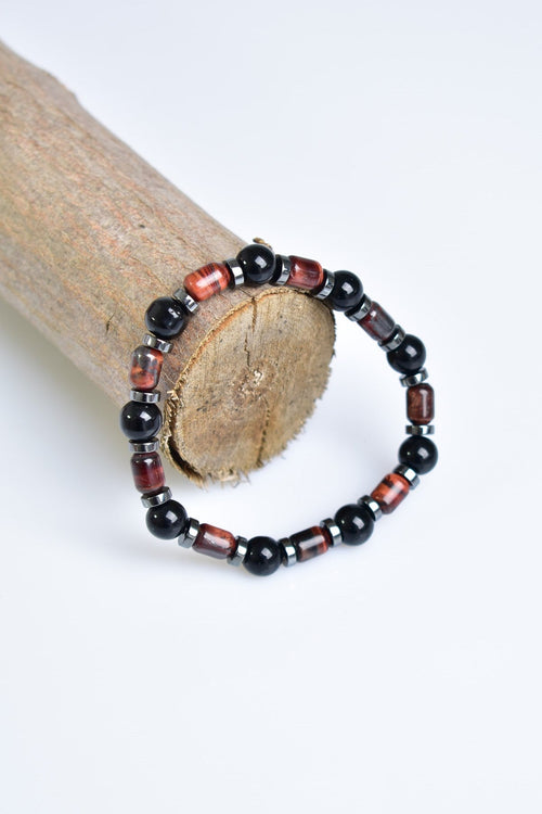 Kırmızı Kaplan Gözü - Hematit - Obsidyen Doğal Taş Bileklik
