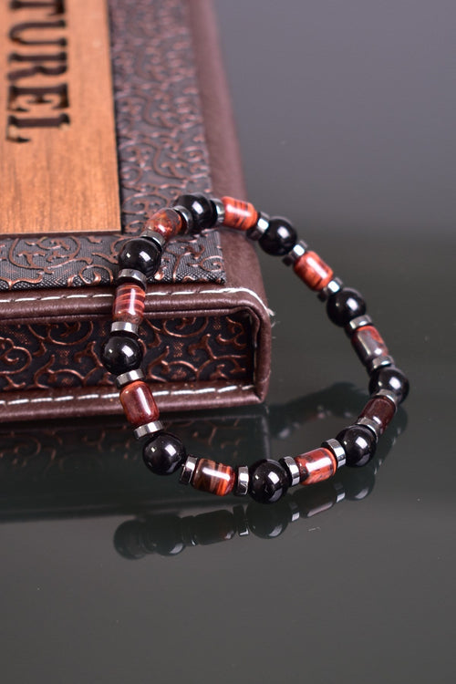 Red Tiger Eye - Hematite - Obsidian Natural Stone Bracelet