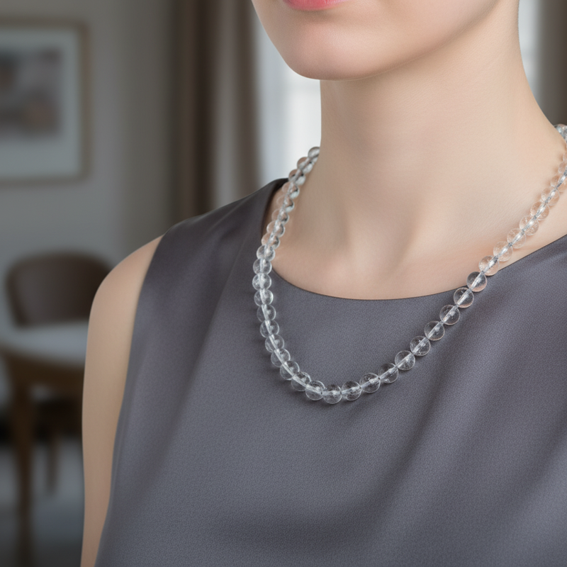 Kristal Kuvars 8 mm Düğümlü Doğal Taş Kolye - Görsel 1 - Safnaturel