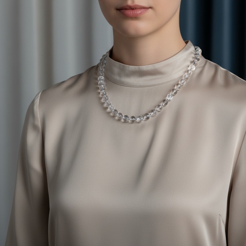 Kristal Kuvars 8 mm Düğümlü Doğal Taş Kolye