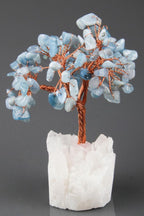 Kristal Kuvars - Akuamarin Doğal Taş Tel Sarmalı Ağaç