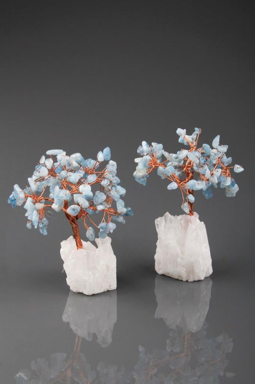 Kristal Kuvars - Akuamarin Doğal Taş Tel Sarmalı Ağaç