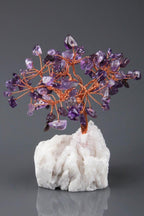 Kristal Kuvars - Ametist Doğal Taş Tel Sarmalı Ağaç