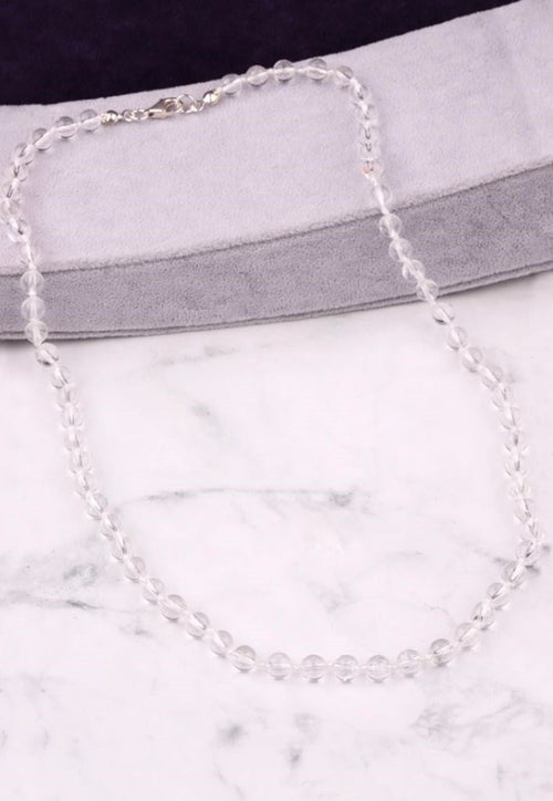 Kristal Kuvars Doğal Taş Düğümlü Kolye 6 mm Küre Kesim