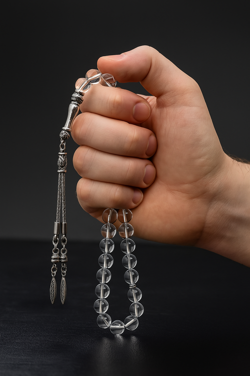 Kristal Kuvars Doğal Taş Tesbih 8 mm Küre Kesim