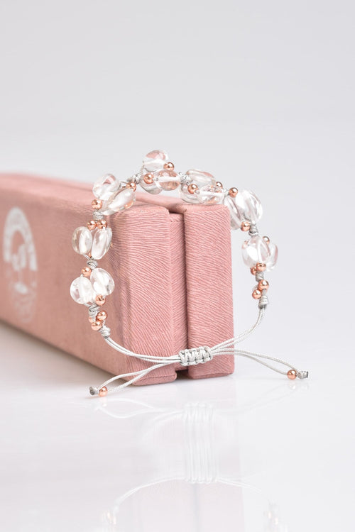 Kristal Kuvars Doğal Taş Üçlü Makrome Bileklik