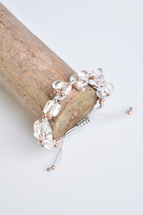 Kristal Kuvars Doğal Taş Üçlü Makrome Bileklik