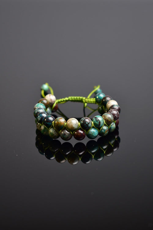 Krizokol Doğal Taş Çift Sıra Makrome Bileklik 8 mm