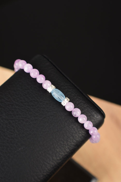 Kunzit - Akuamarin Doğal Taş Gümüş Aparatlı Bileklik