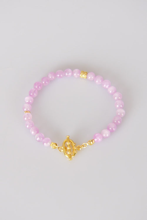 Kunzit Doğal Taş 925 Ayar Gümüş Kapama Bileklik - Ayışığı Koleksiyonu