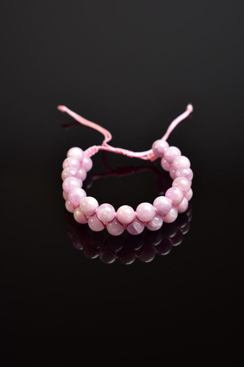 Kunzite Natural Stone Double Row Macrame Bracelet 8 mm