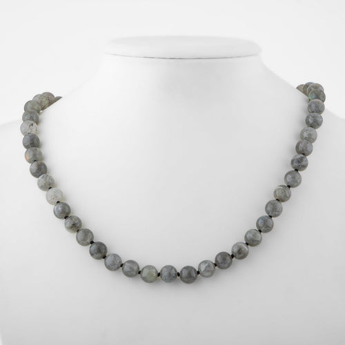 Labradorit 8 mm Düğümlü Doğal Taş Kolye