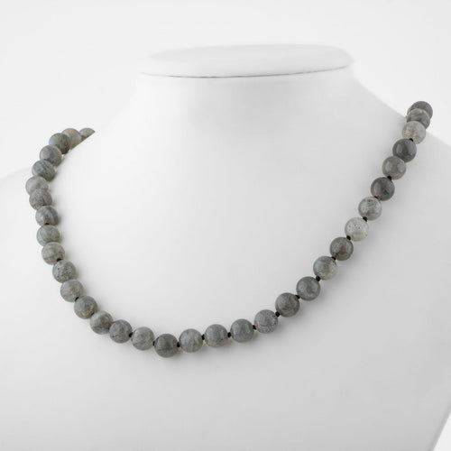 Labradorit 8 mm Düğümlü Doğal Taş Kolye