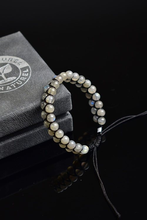 Labradorit Doğal Taş Çift Sıra Makrome Bileklik 6 mm